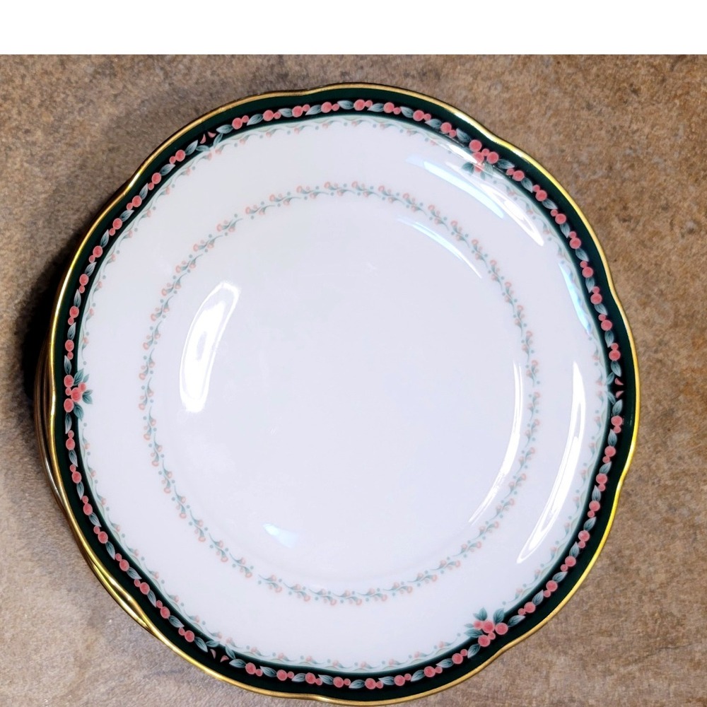 Set 4 Noritake 4710 Belcourt China Bread Plate Blossom Green Gold Scalloped